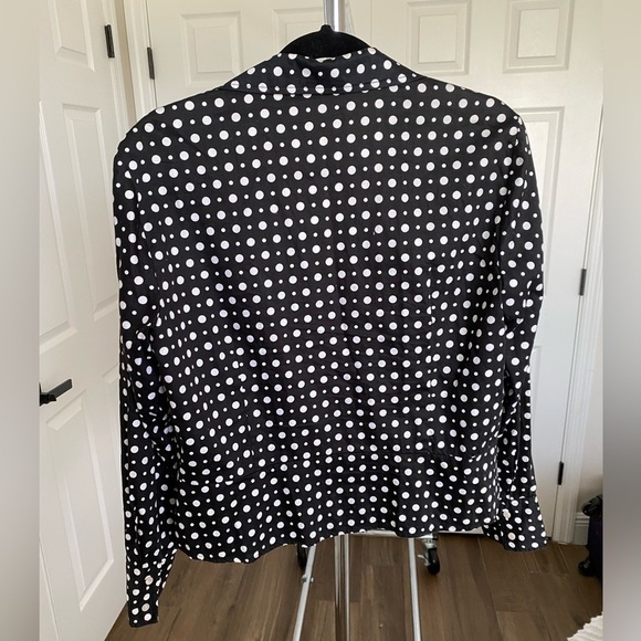 Jones New York Top Black White Polka Dot Long Sleeve Zip Front Size Large - Picture 5 of 12